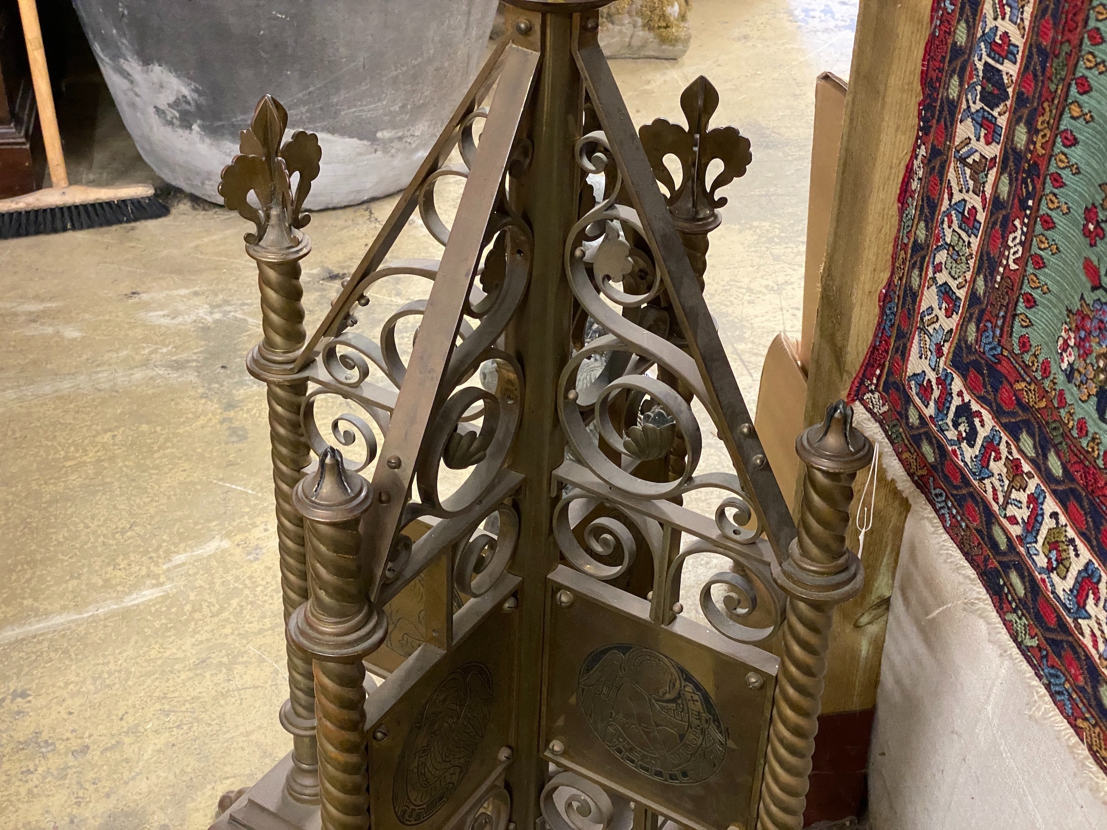 A Victorian brass ecclesiastical lectern by Pratt & Son, London with presentation inscription dated 1881, height 173cm